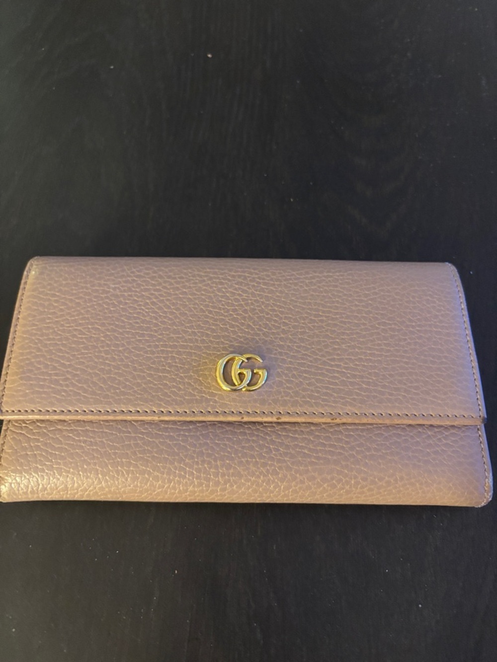 Gucci Pebbled Leather Wallet in Taupe Brown with Gold Double G